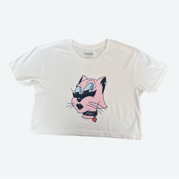 Stance The Crop T Pink Kitty Graphic Tee by Cheyne Brooking Women’s Size S - Picture 2 of 6